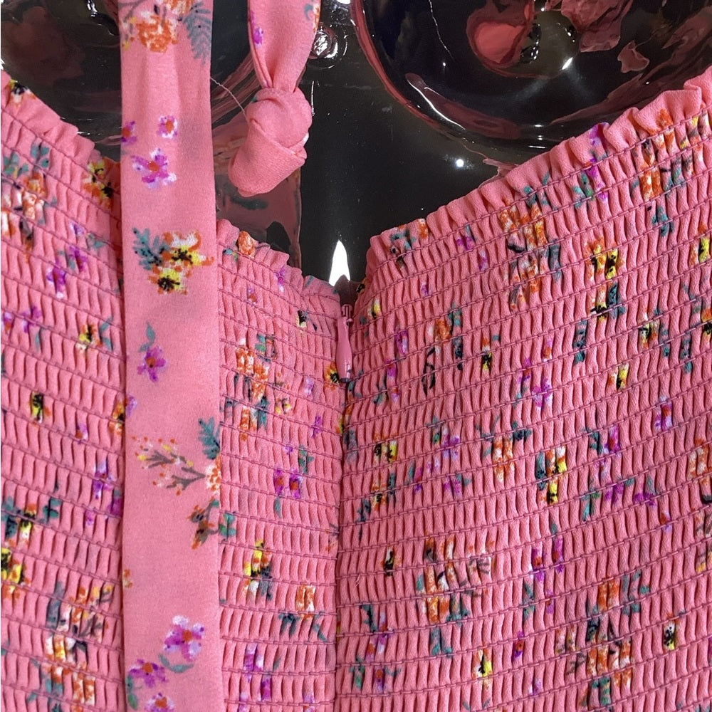 SIZE 10 Pink and Yellow Ruffled Tiered Midi Sundress