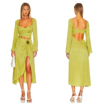 NWT SIZE SMALL For Love And Lemons Green Bell Sleeve Backless Dress