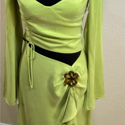 NWT SIZE SMALL For Love And Lemons Green Bell Sleeve Backless Dress