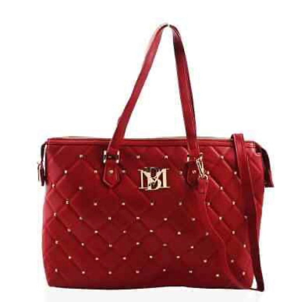 NWT OS Badgley Mischka Red Quilted Tote with Gold Accents