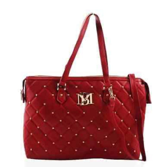 NWT OS Badgley Mischka Red Quilted Tote with Gold Accents