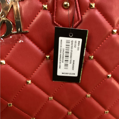 NWT OS Badgley Mischka Red Quilted Tote with Gold Accents