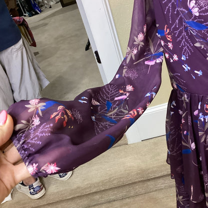 SIZE 14 Mac Duggal Purple Ruffled Tiered Long Sleeve Dress