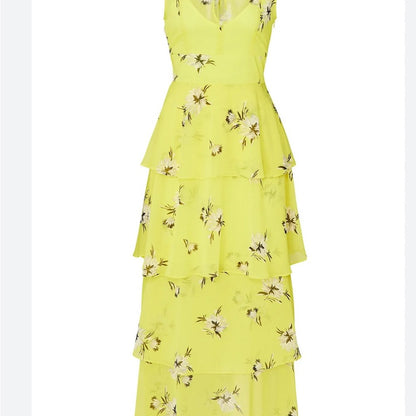 Size 14 Yellow Tiered Ruffled Maxi Sundress