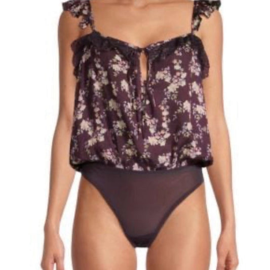 NWOT SIZE MEDIUM Free People Purple Ruffled Tie Front Bodysuit