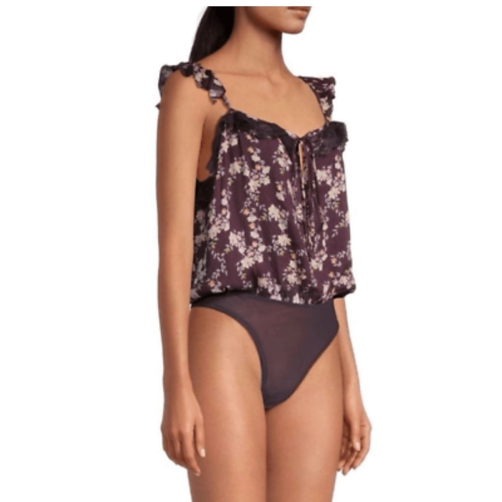NWOT SIZE MEDIUM Free People Purple Ruffled Tie Front Bodysuit