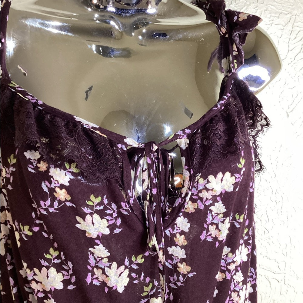 NWOT SIZE MEDIUM Free People Purple Ruffled Tie Front Bodysuit