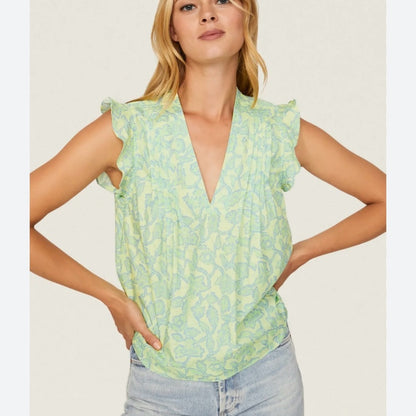 Size XL Derek Lam Green Pleated Cap Sleeve Blouse