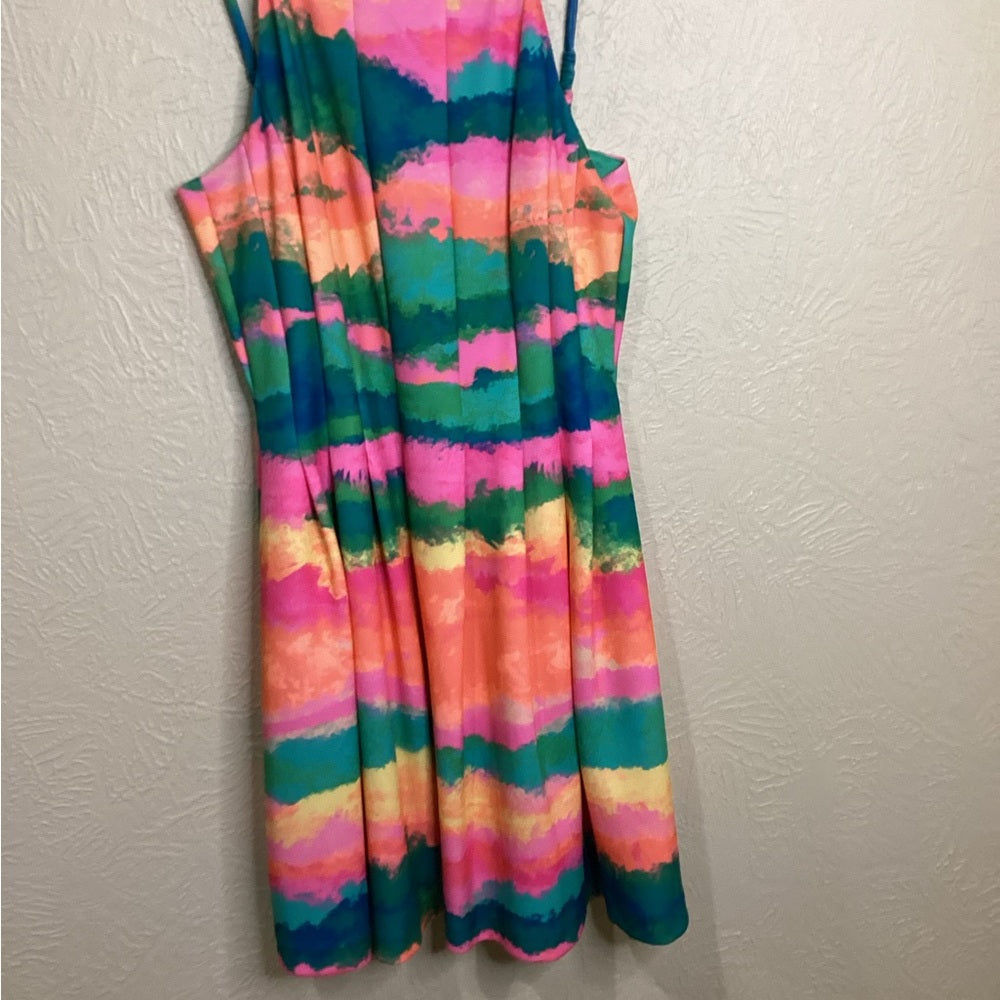 NWT size 14 Vince Camuto Orange Pink Halter A-line Mini Dress
