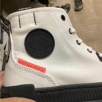 New size 7.5 Palladium White and Black Combat Boots with Chunky Sole