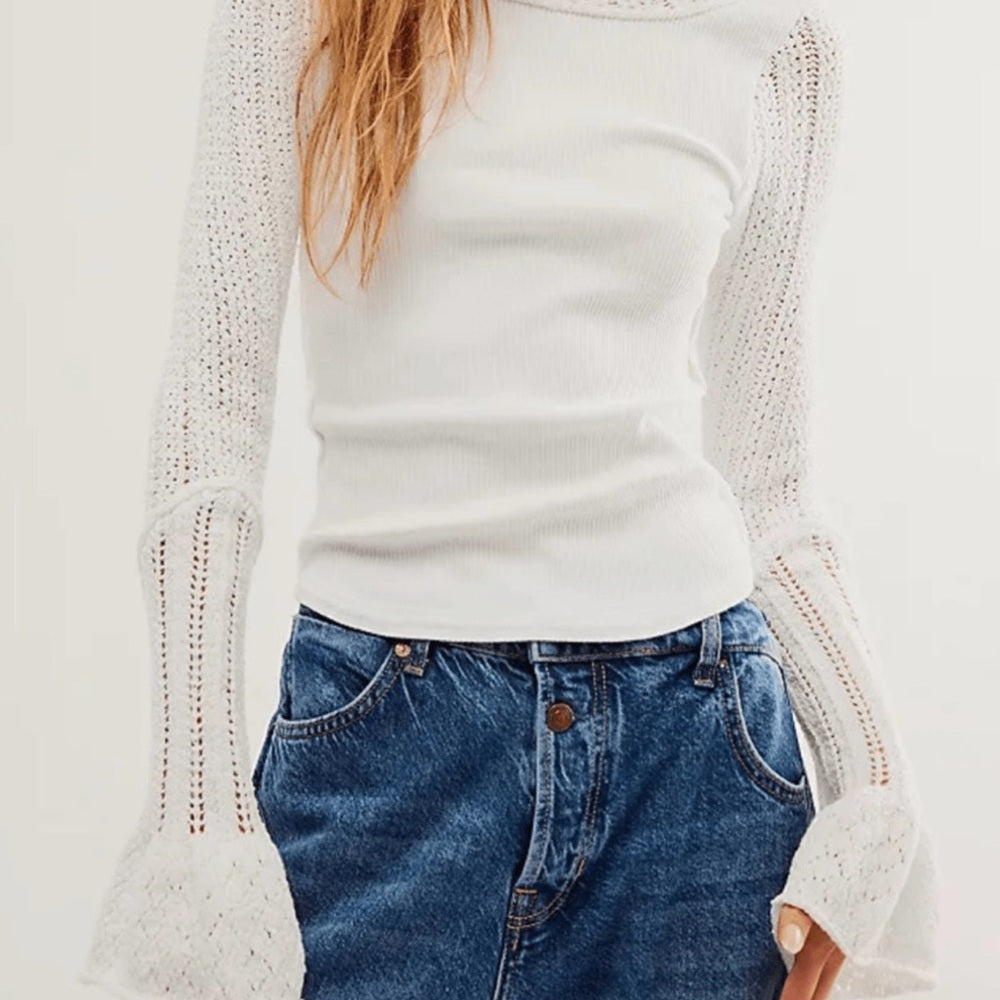 NWT SIZE L We The Free White Ribbed Crop Top