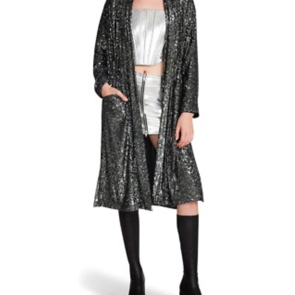 NWT SIZE SMALL Steve Madden Silver and Black Sequin Robe