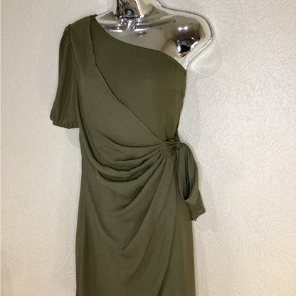 NWT SIZE Small Green Asymmetrical Ruched One-Shoulder Dress