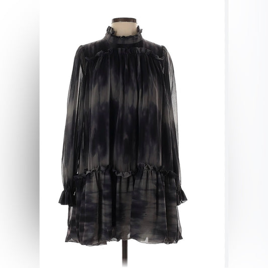 SIZE 6 Stylish Black and Gray Ruffled Dress