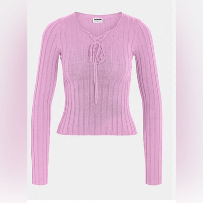 NWT SIZE SMALL Women's Pink Lace-Up Ribbed Top