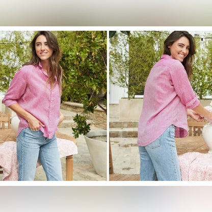 NWT SIZE 0 Hartford Pink 3/4 Sleeve Button Down Shirt