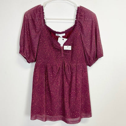 NWOT Size small  Nordstrom Purple Flutter Sleeve Blouse with Tie Front