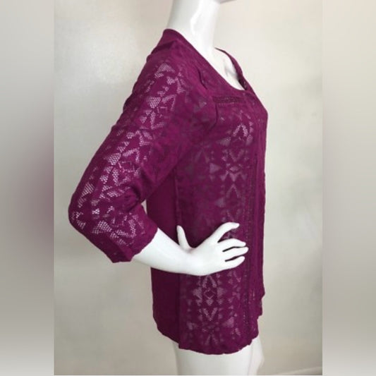 Lucky Brand Red Buttoned Embellished Blouse