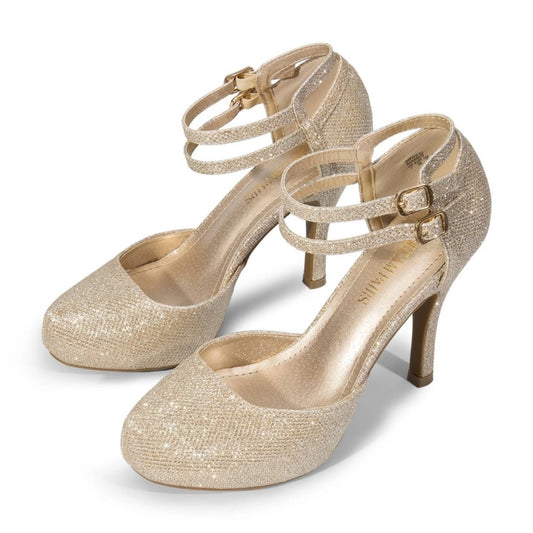 NEW SIZE 10 Dream Pairs Champagne Glitter Heels with Ankle Strap