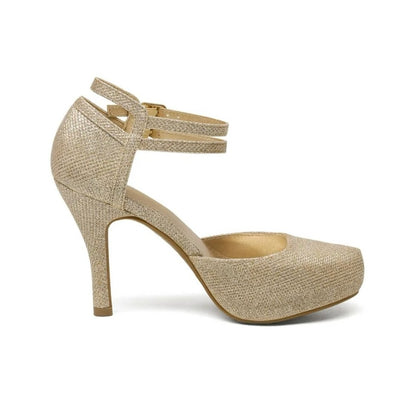 NEW SIZE 10 Dream Pairs Champagne Glitter Heels with Ankle Strap