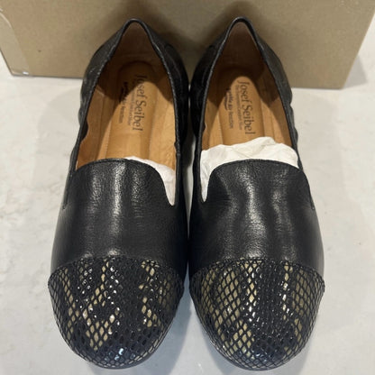 NEW SIZE 6.5 Josef Seibel Black Leather Loafers with Perforated Design