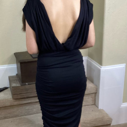 NWT SIZE SMALL Line & Dot Black Ruched Asymmetrical Sheath Dress