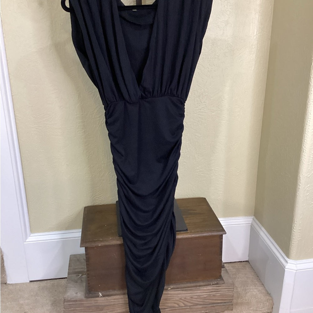NWT SIZE SMALL Line & Dot Black Ruched Asymmetrical Sheath Dress