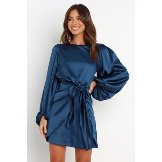 SIZE 14 Petal & Pup Blue Sheath Cocktail Dress with Bishop Sleeves
