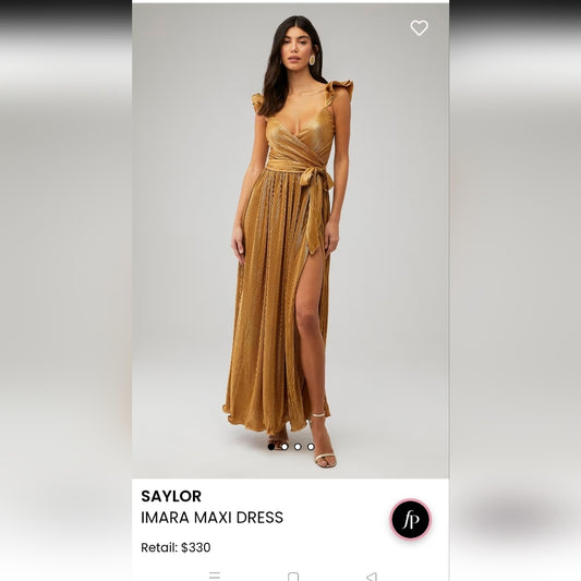 NWT SIZE SMALL SAYLOR Gold Ruffled Sweetheart Maxi Gown