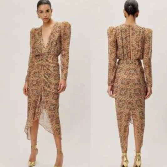 SIZE MEDIUM Ronny Kobo Brown Patterned Midi Dress