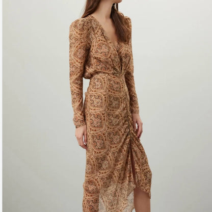 SIZE MEDIUM Ronny Kobo Brown Patterned Midi Dress