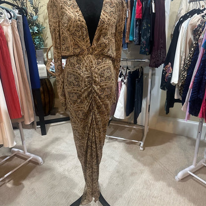 SIZE MEDIUM Ronny Kobo Brown Patterned Midi Dress
