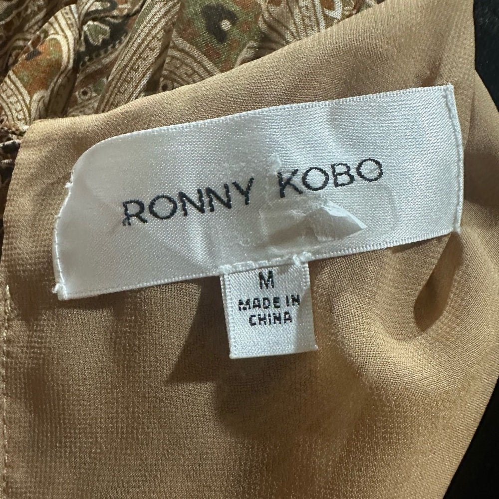 SIZE MEDIUM Ronny Kobo Brown Patterned Midi Dress