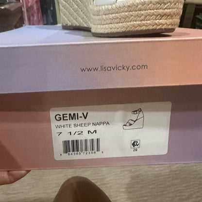 NEW SIZE 7 1/2 White and Tan Wedge Sandals with Espadrille Heel