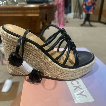NEW SIZE 7 Elegant Black and Tan Wedges with Ankle Tie