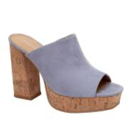 NEW SIZE 7 1/2 Blue and Brown Platform Mules with Cork Heel