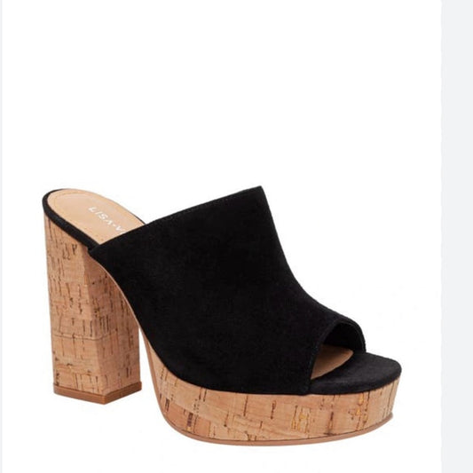 NEW SIZE 7 1/2 Black Chunky Heel Mules with Cork Platform