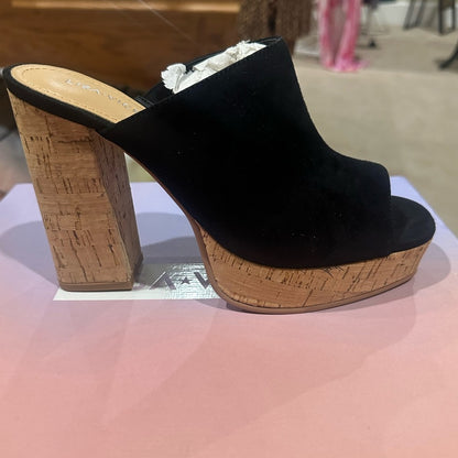 NEW SIZE 7 1/2 Black Chunky Heel Mules with Cork Platform