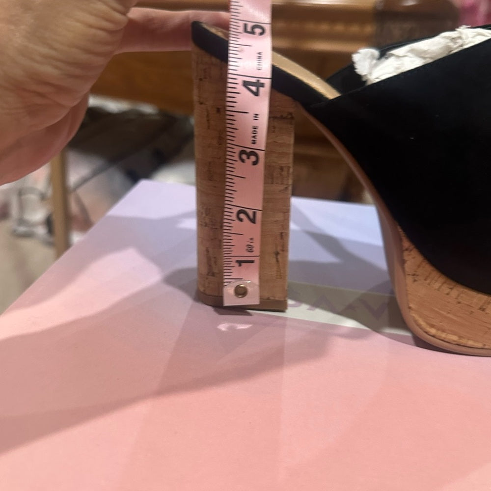 NEW SIZE 7 1/2 Black Chunky Heel Mules with Cork Platform