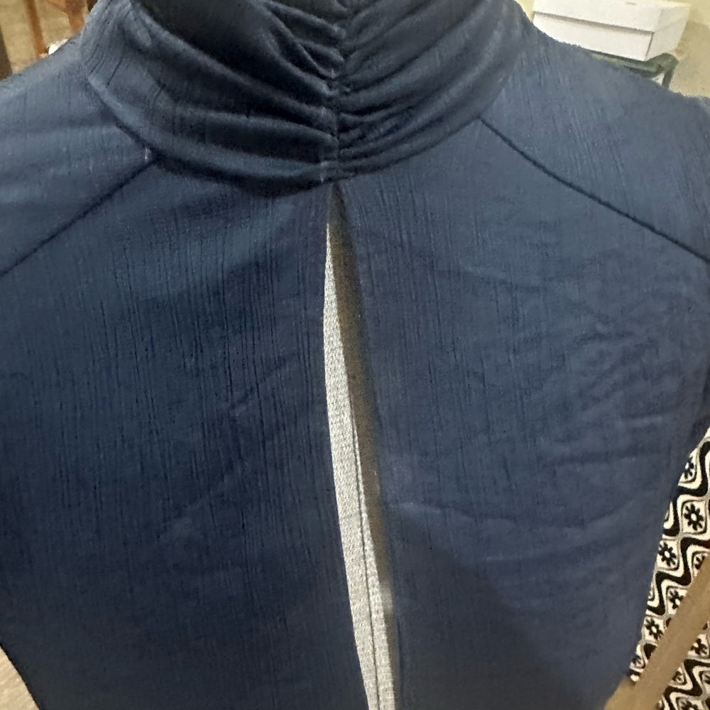 SIZE XS Blue Life Blue Fitted Crop Top with Mandarin Collar