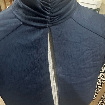 SIZE XS Blue Life Blue Fitted Crop Top with Mandarin Collar