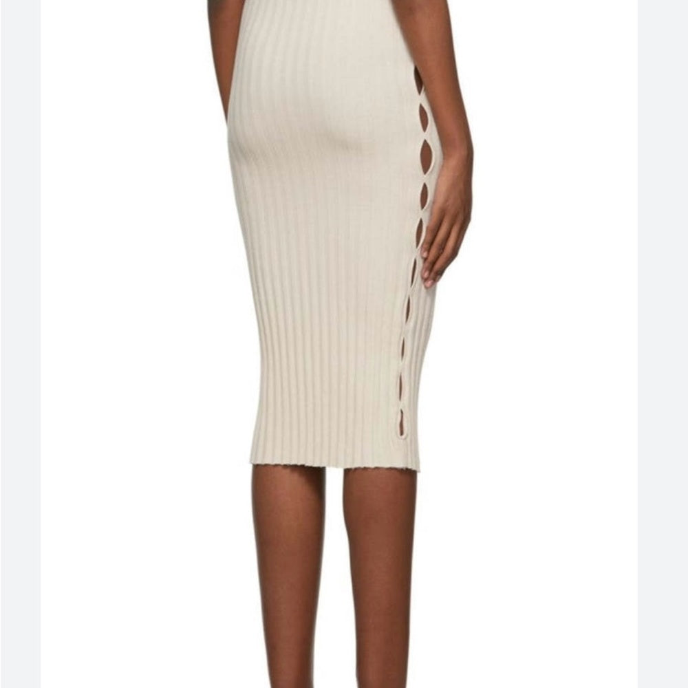 NWT SIZE S Cotton Citizen Cream Midi Pencil Skirt Ribbed Cut Out