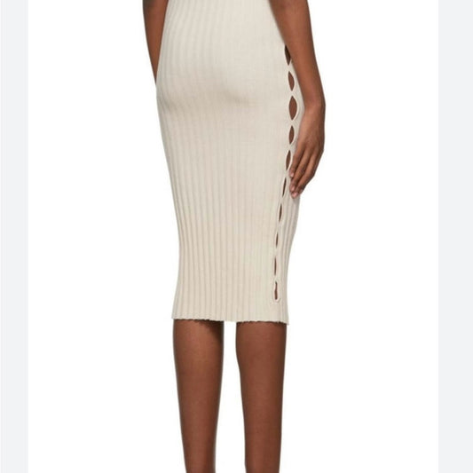 NWT SIZE S Cotton Citizen Cream Midi Pencil Skirt Ribbed Cut Out