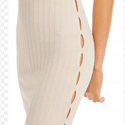 NWT SIZE S Cotton Citizen Cream Midi Pencil Skirt Ribbed Cut Out