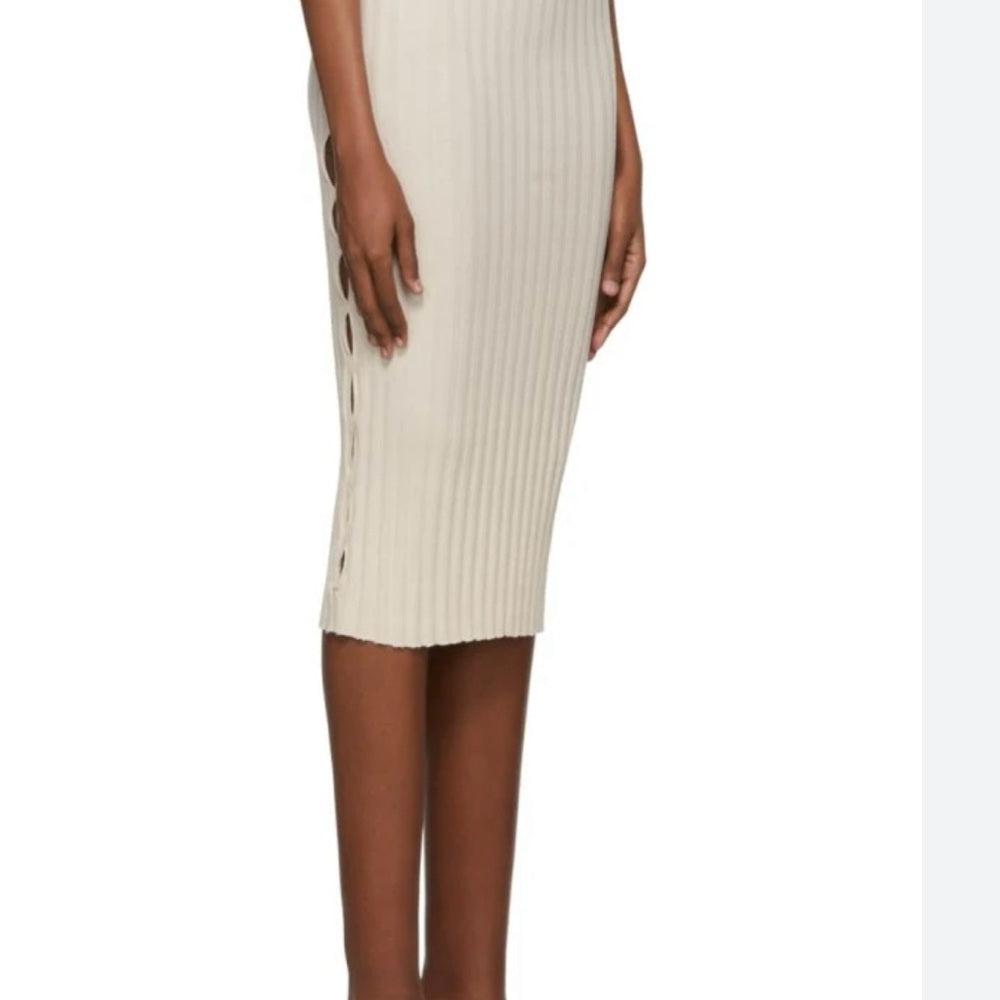 NWT SIZE S Cotton Citizen Cream Midi Pencil Skirt Ribbed Cut Out