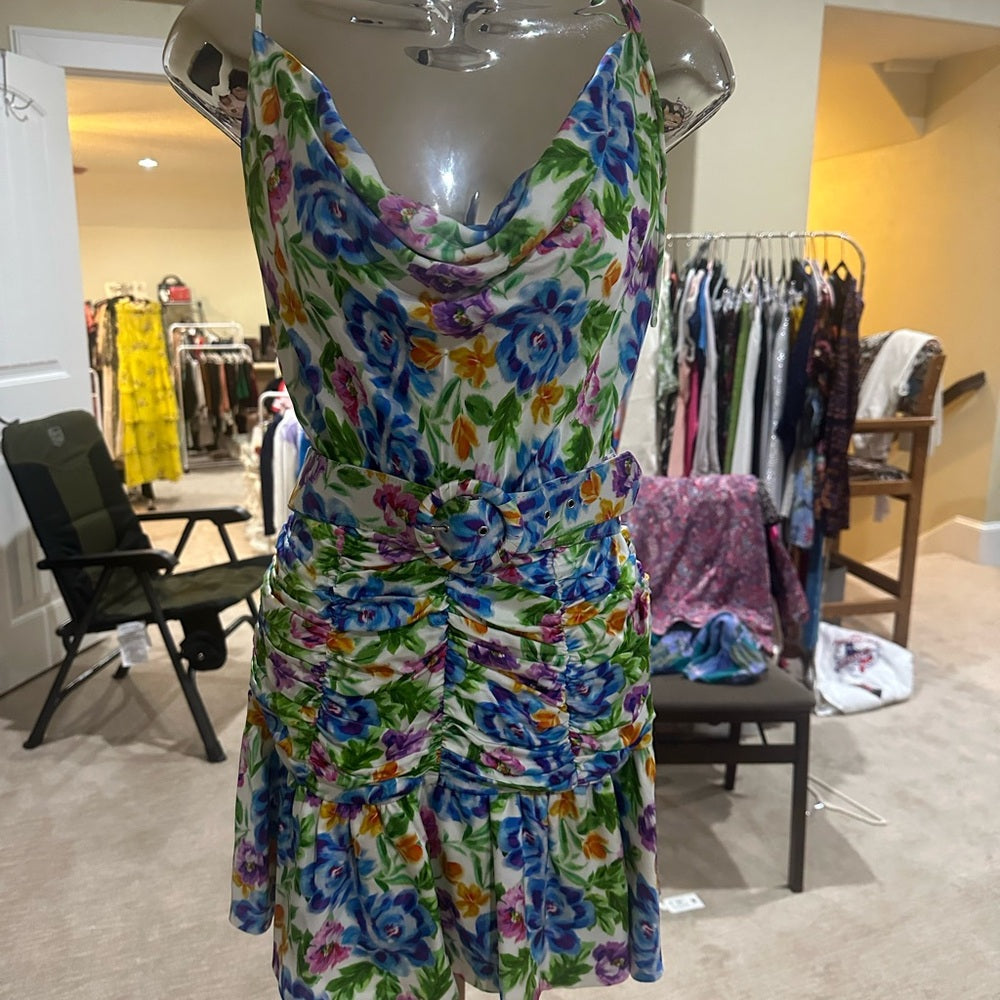 NWT SIZE M For Love And Lemons Blue and Green Mini Dress