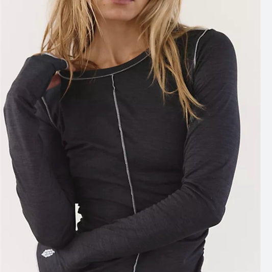 NWOT SIZE XL Free People Black Fitted Long Sleeve Sweatshirt