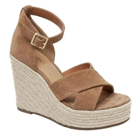 NEW SIZE 7 Tan Wedge Espadrilles with Suede Straps