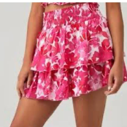 NWT SIZE S Tiare Hawaii Pink Smocked Skater Mini Skirt