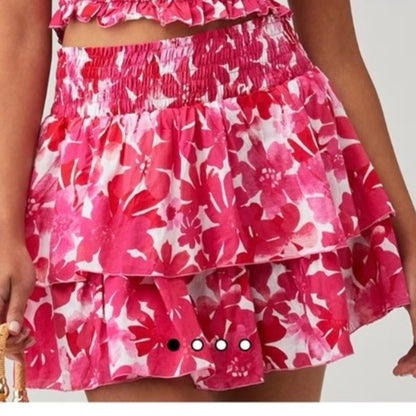 NWT SIZE XS COPY - Tiare Hawaii Pink Smocked Skater Mini Skirt
